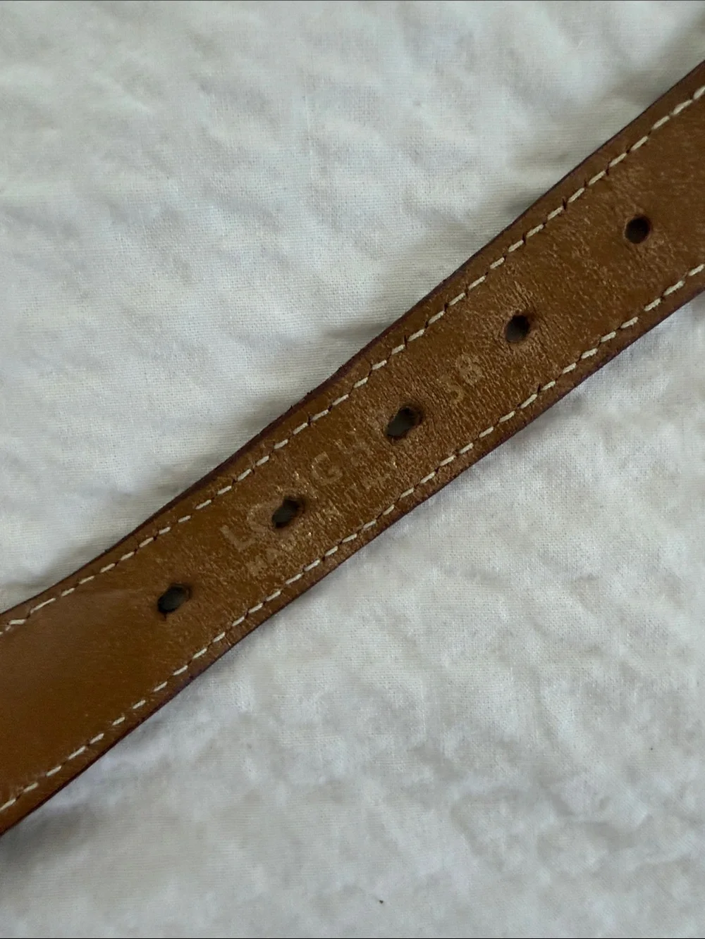 VINTAGE Longhi Men's Tan Leather-Trim Belt with navy fabric and Gold Buckle